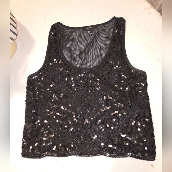 Black Sequined Tank Top Never Worn Small - Picture 7 of 14